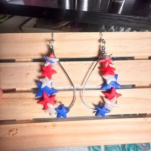 Hand Crafted Red, Blue, and Silver Star Earrings
